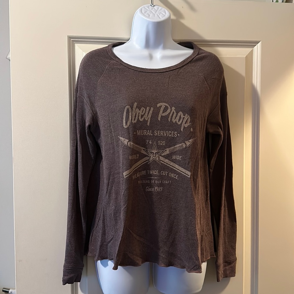 Obey long sleeve Henley Pullover Purple